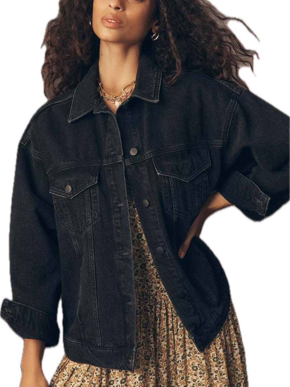 NWT Pilcro Anthropologie M Weston Denim Boyfriend Jacket Black Oversized Jean